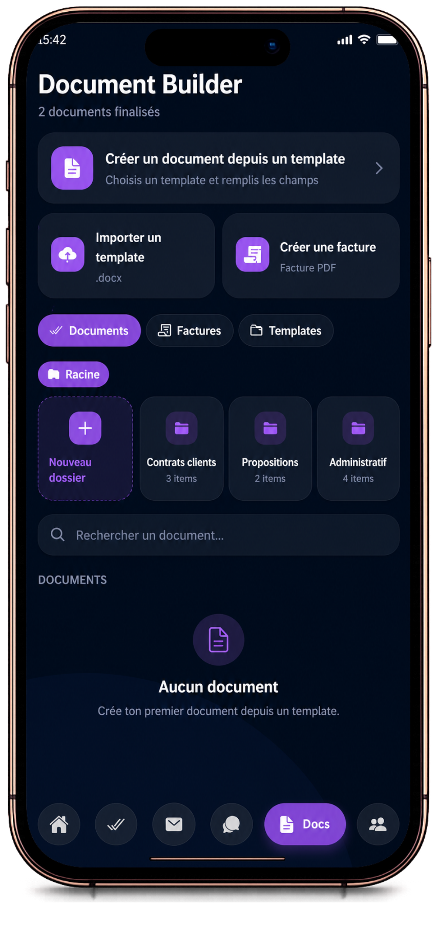 Document Builder avec sélection de templates business
